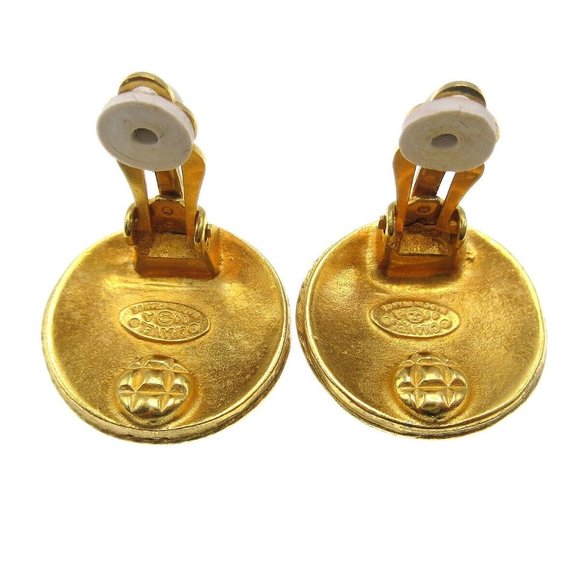 Chanel Button Earrings Gold Clip-On 94A 28574 - Picture 3 of 5